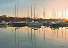 A painting of Lymington Quay at sunrise by Margaret Heath RSMA.